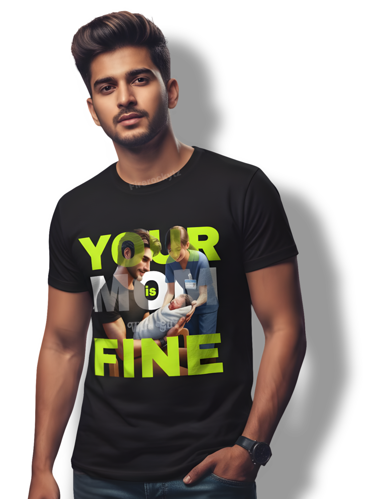 Your Mom Is Fine – Premium Black Cotton Graphic T-Shirt